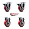 Service Caster 4'' Red Poly Wheel Swivel Top Plate Caster Set with 2 Posi Brakes 2 Rigid, 4PK SCC-20S414-PPUB-RED-PLB-2-R-2 - alternate 2